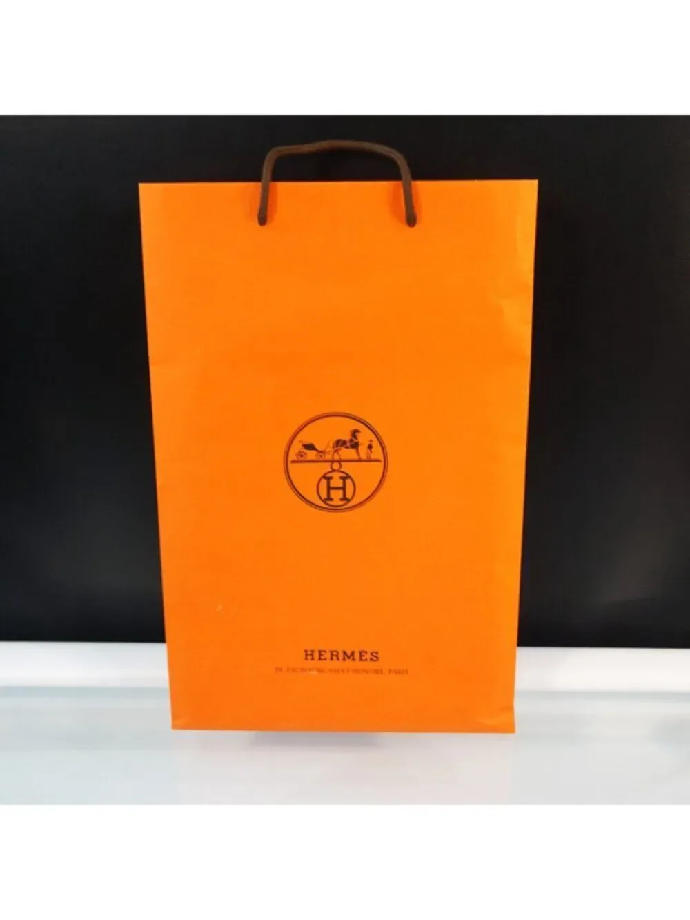 HERMES Classic Orange Gift Bag Empty Tall Shopping Paper Tote  17 x 11 x 4 Inch